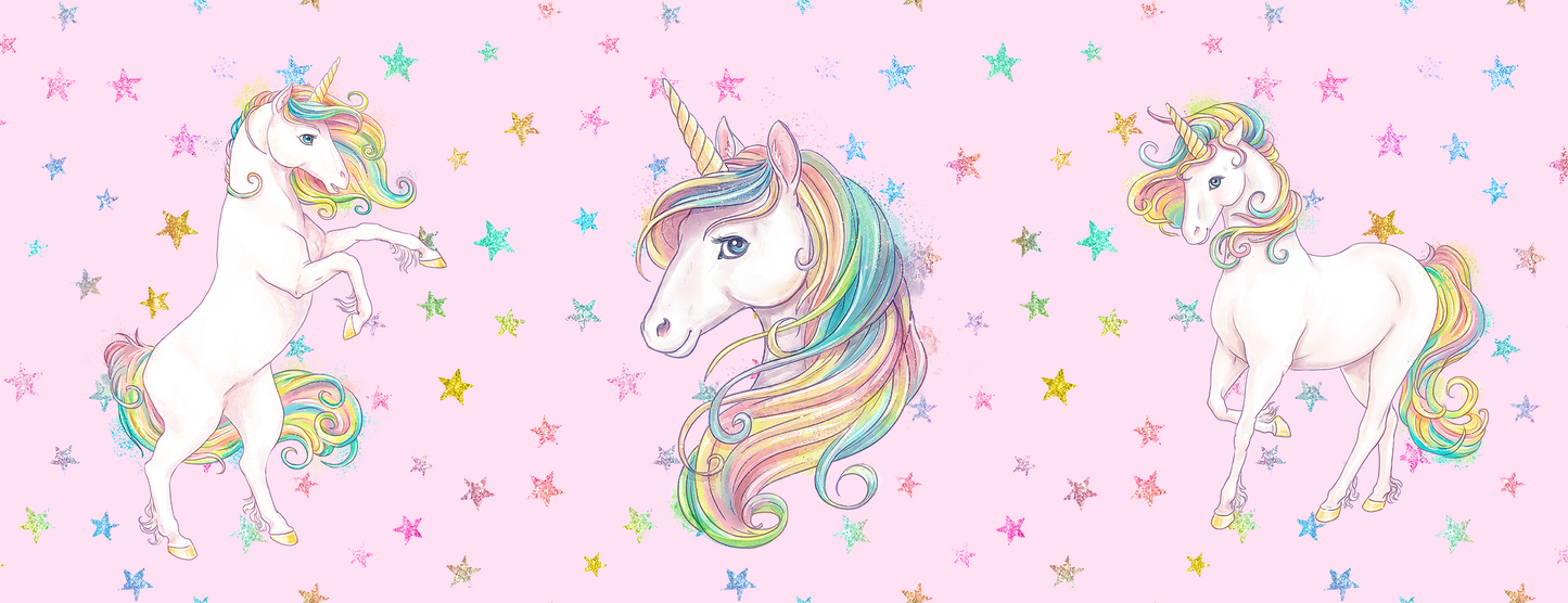 UNICORN MUG - GLITTER STARS PINK - REARING, HEAD, STANDING