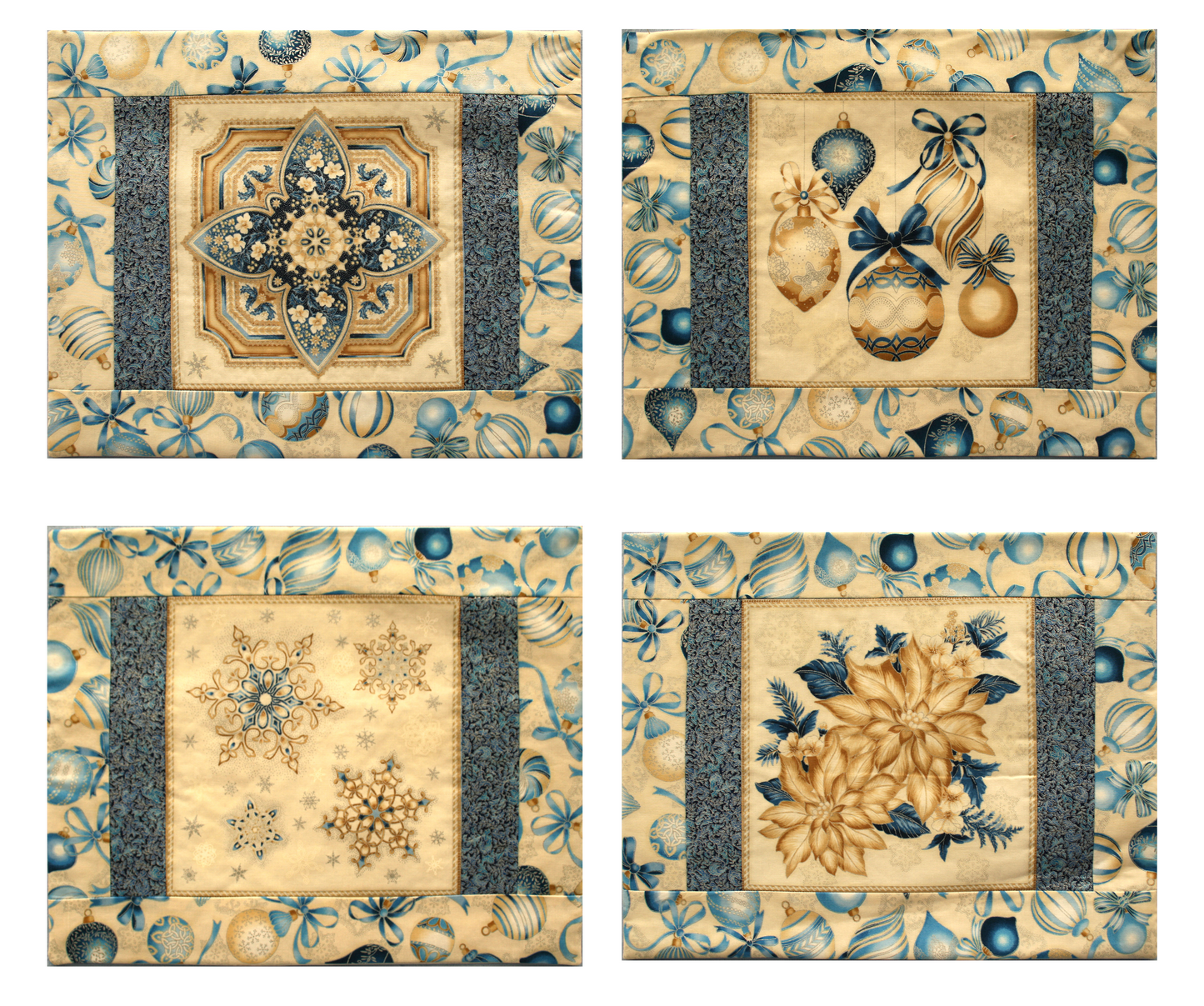 Christmas Fabric Placemat - Blue & Gold (Set of 4)