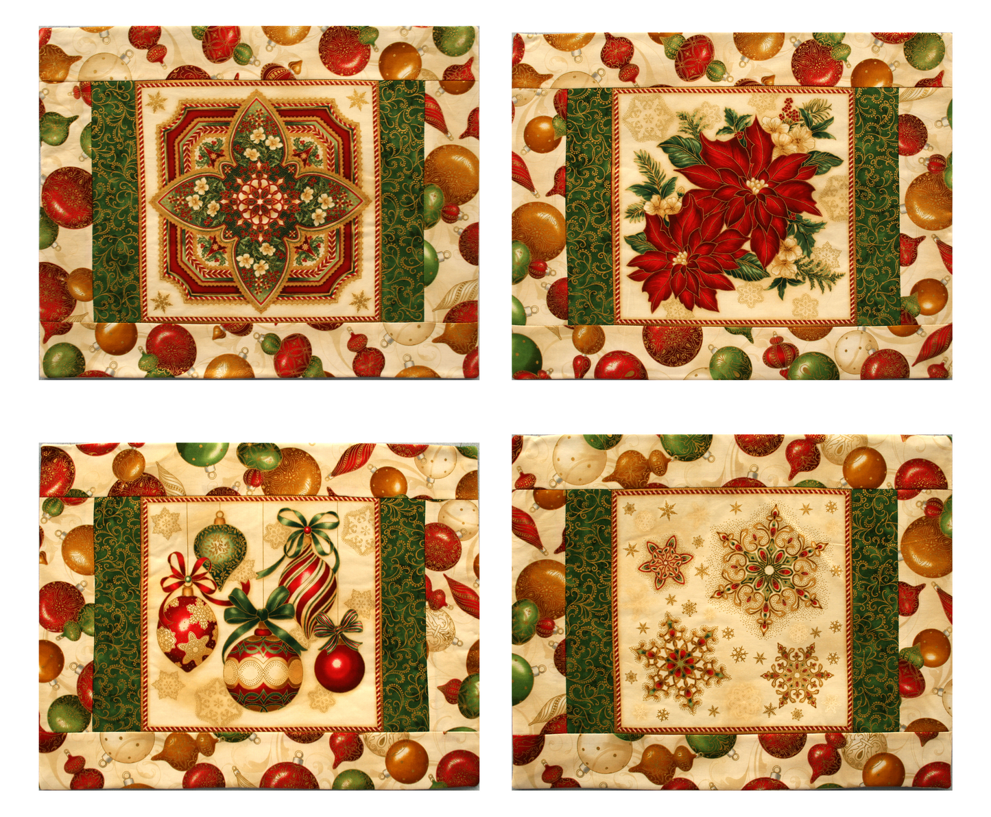 Christmas Fabric Placemat - Red Green & Gold (Set of 4)