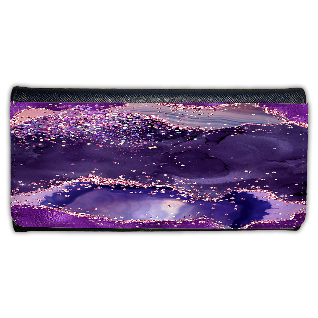 LADIES PURSE/WALLET BLACK - Purples & Glitter Agate - 5 Design Options