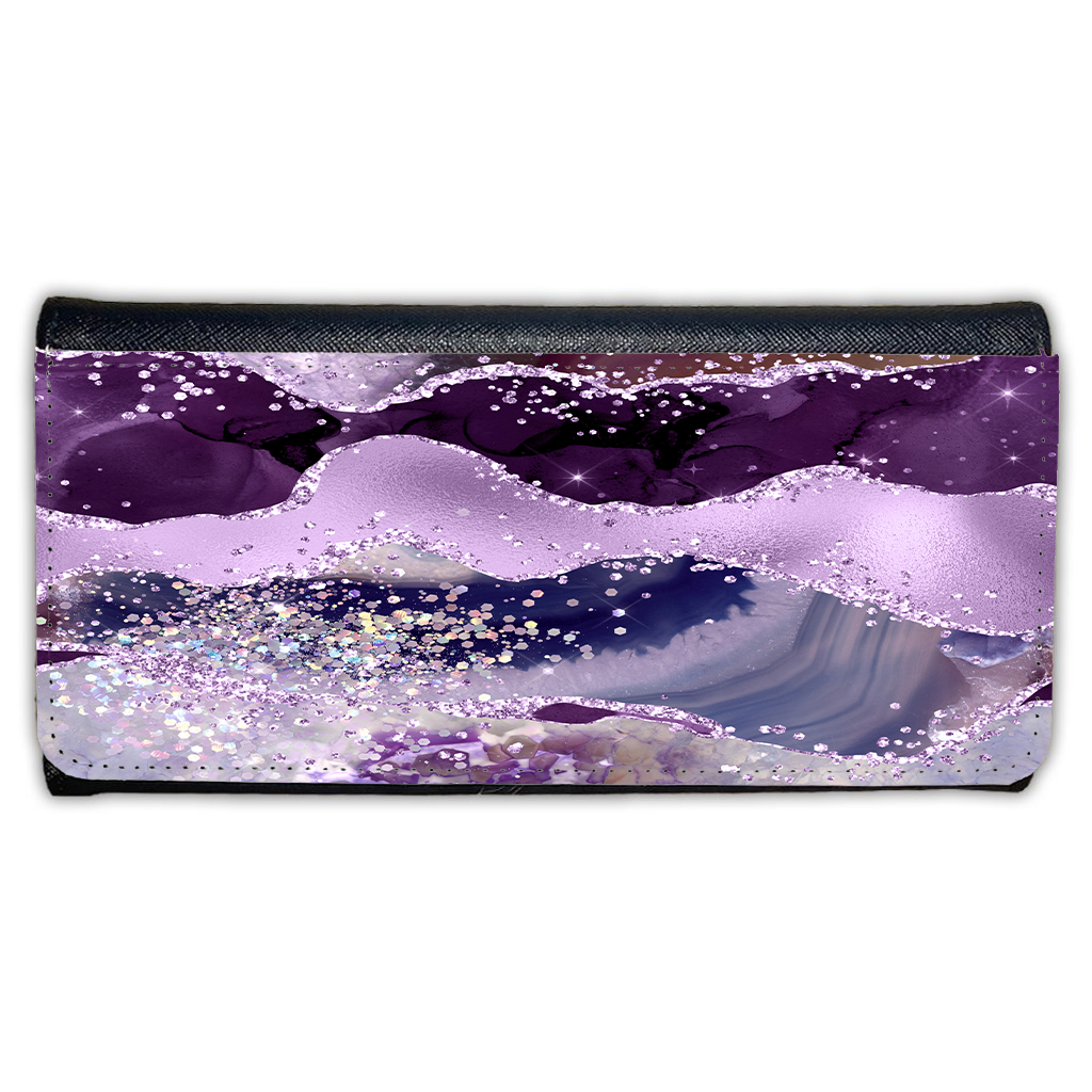 LADIES PURSE/WALLET BLACK - Purples & Glitter Agate - 5 Design Options