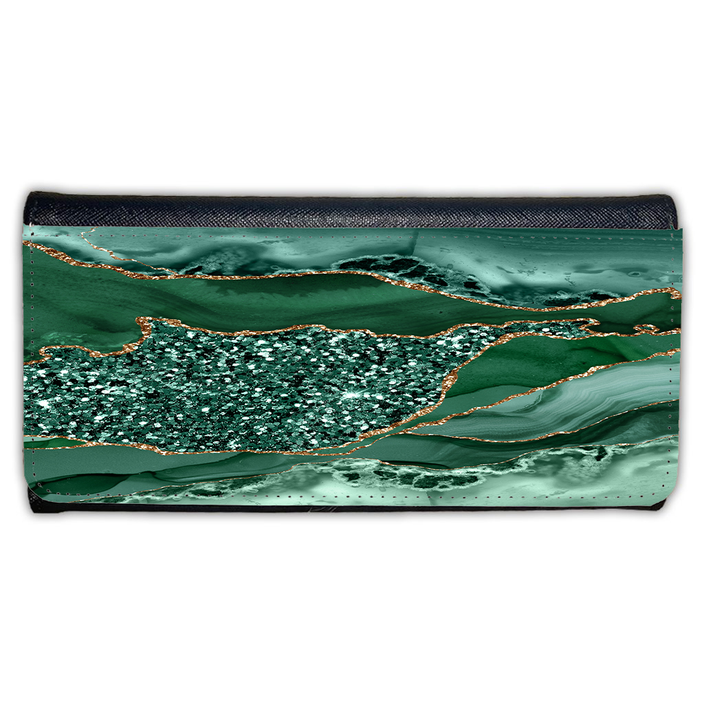LADIES PURSE/WALLET BLACK - GREEN & GLITTER 3