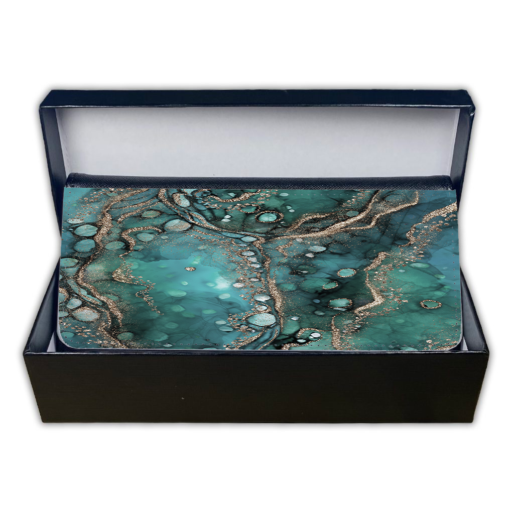 LADIES PURSE/WALLET BLACK - TEAL & GOLD 3