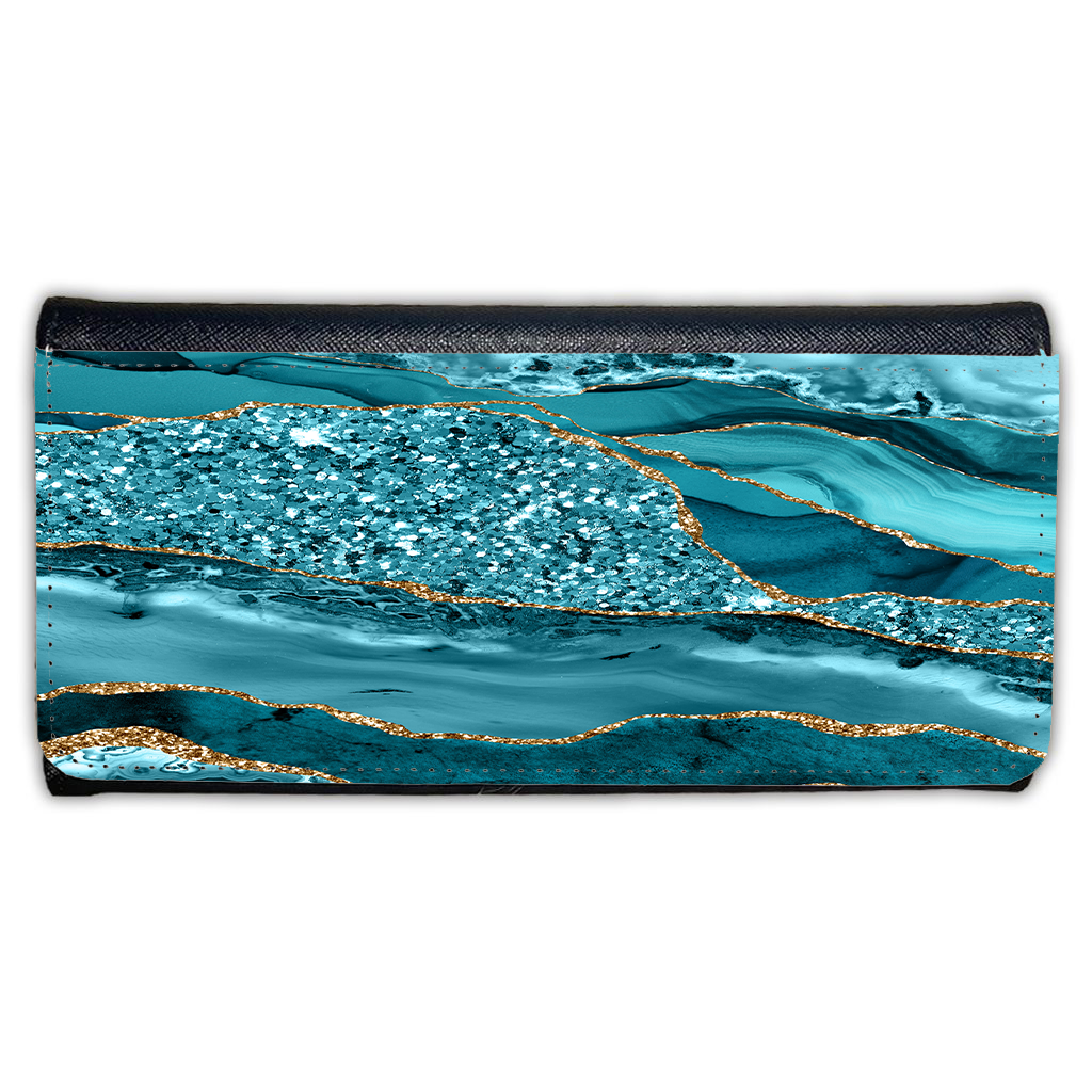 LADIES PURSE/WALLET BLACK - TEAL & GLITTER 3