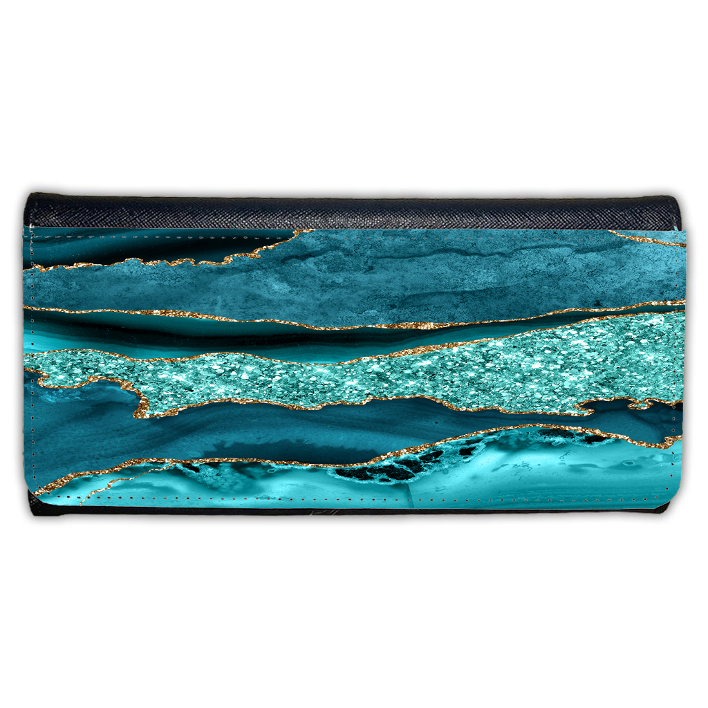 LADIES PURSE/WALLET BLACK - TEAL & GLITTER 4