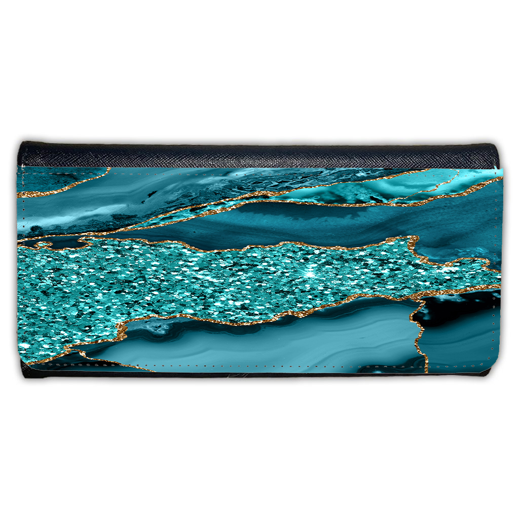 LADIES PURSE/WALLET BLACK - TEAL & GLITTER 1