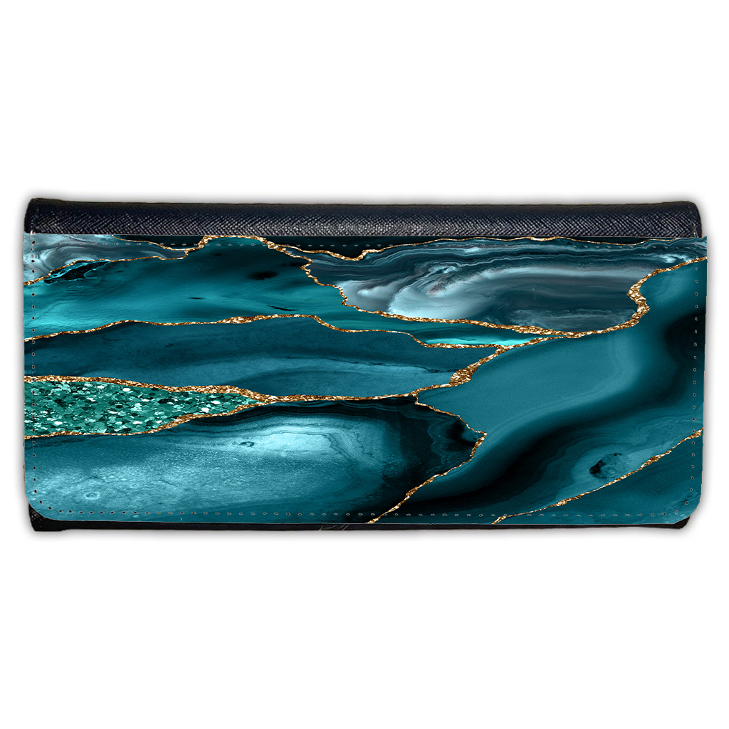 LADIES PURSE/WALLET BLACK - TEAL & GLITTER 2