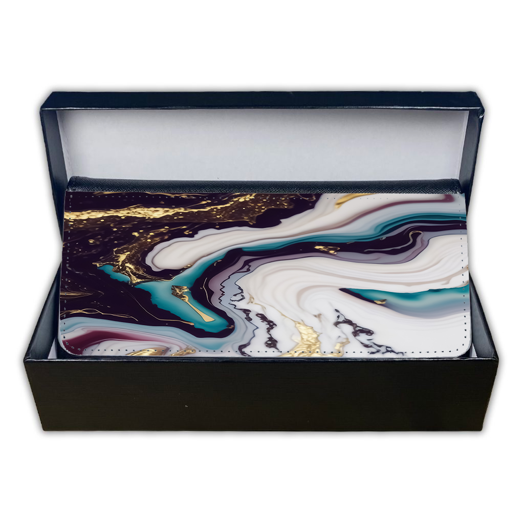 LADIES PURSE/WALLET BLACK - Teal Purple White Gold Marble 1