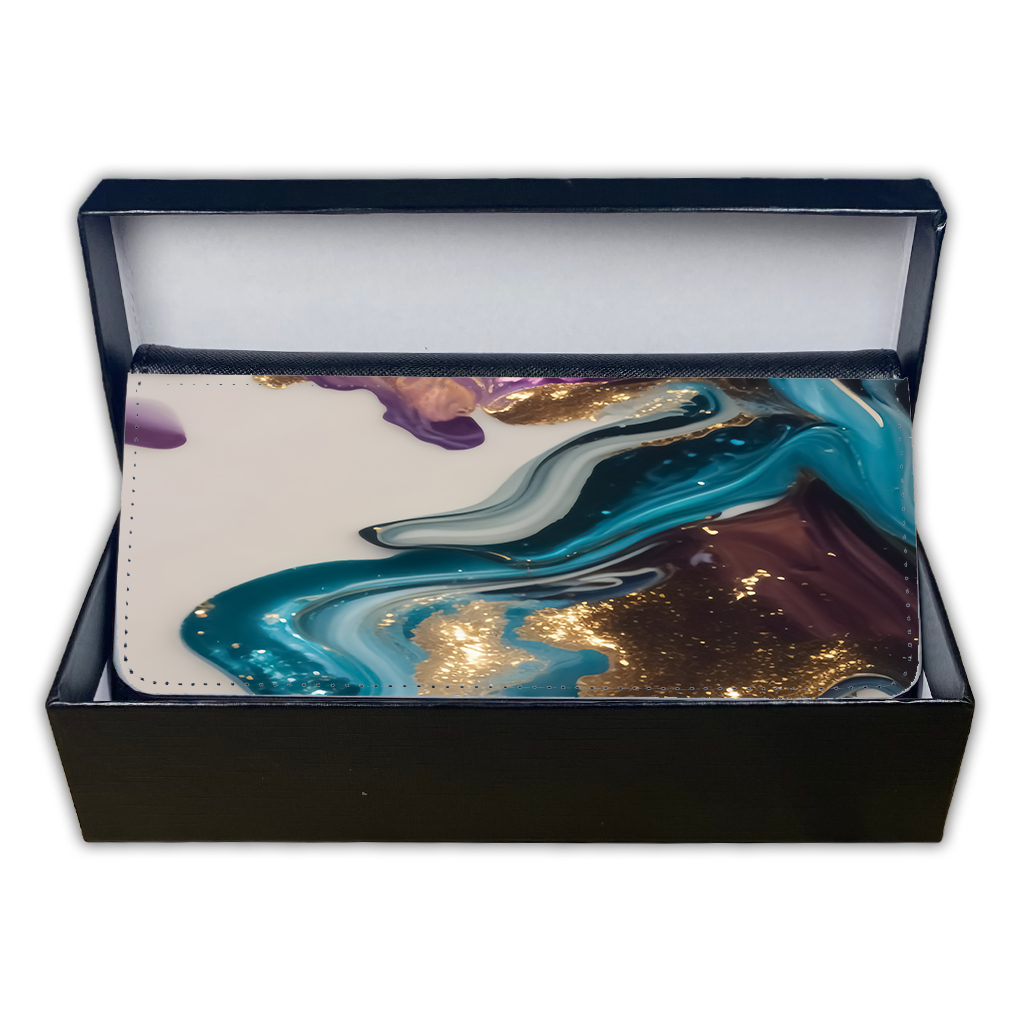 LADIES PURSE/WALLET BLACK - Teal Purple White Gold Marble 2