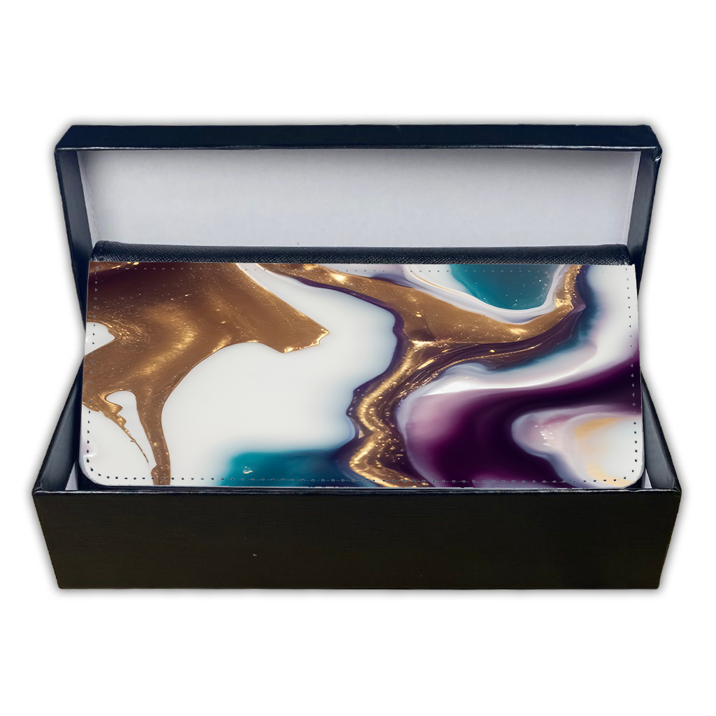 LADIES PURSE/WALLET BLACK - Teal Purple White Gold Marble 3