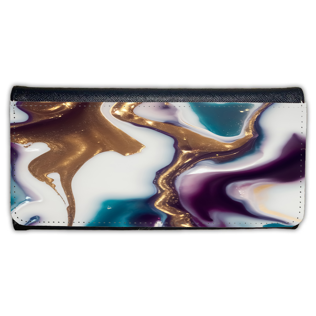 LADIES PURSE/WALLET BLACK - Teal Purple White Gold Marble 3