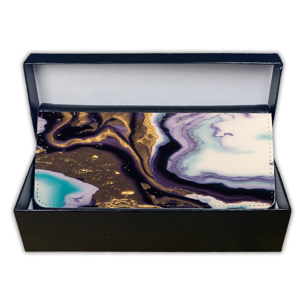LADIES PURSE/WALLET BLACK - Teal Purple White Gold Marble - 6 Design Options