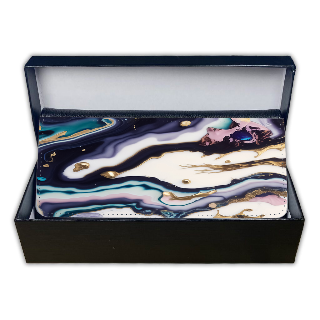 LADIES PURSE/WALLET BLACK - Teal Purple White Gold Marble - 6 Design Options