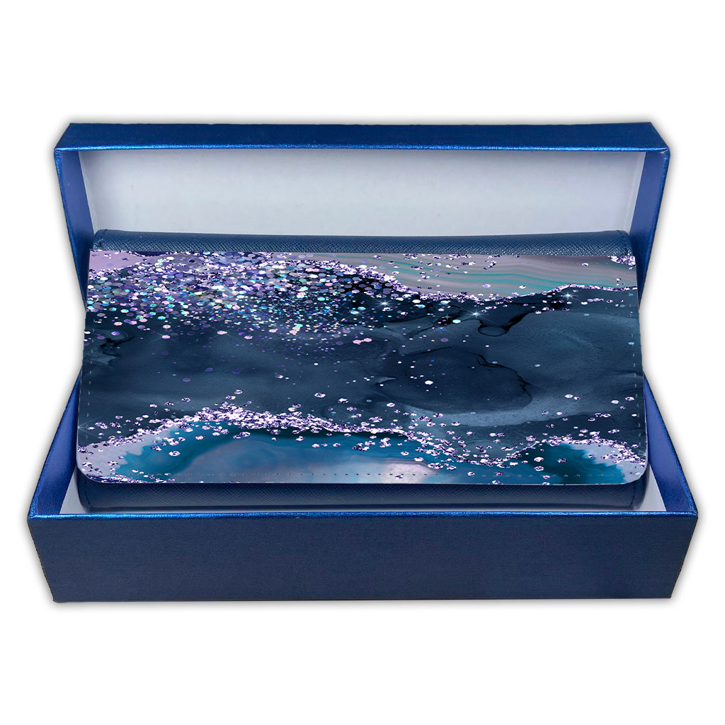 LADIES PURSE/WALLET NAVY - Teal, Purple & Glitter 3