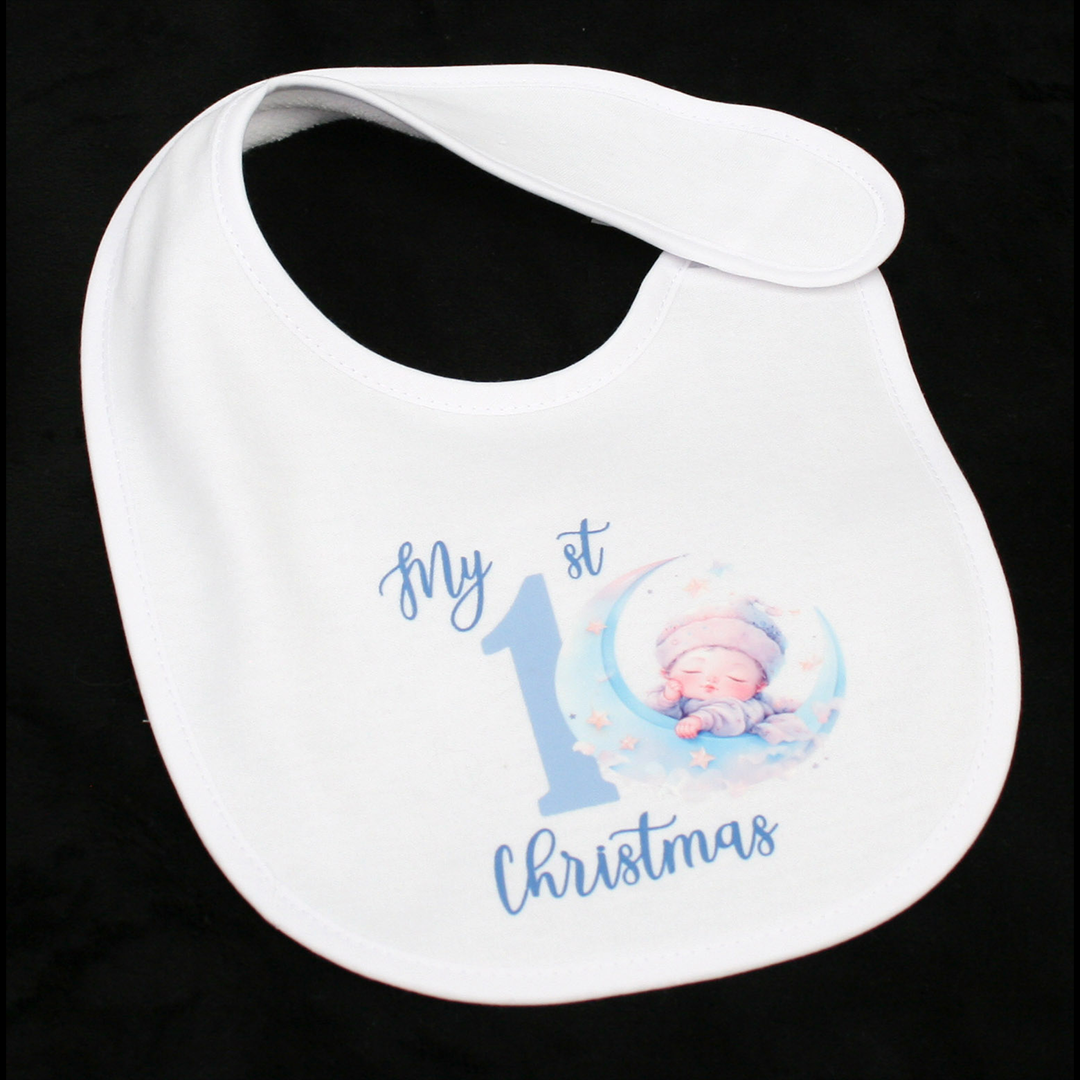 BIB WHITE - MY 1ST CHRISTMAS BLUE - BABY MOON