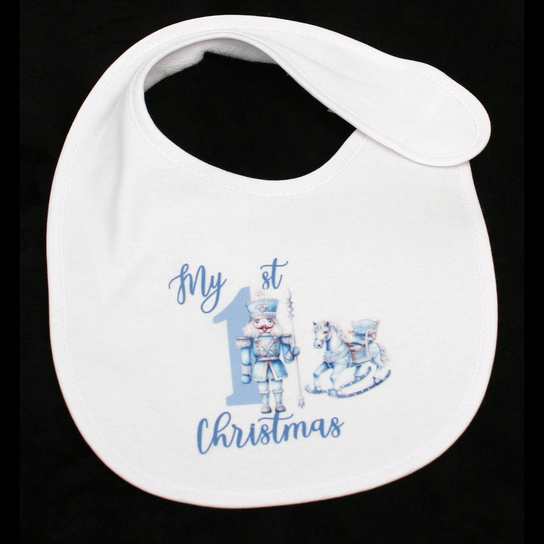 BIB WHITE - MY 1ST CHRISTMAS BLUE - BLUE NUTCRACKER & ROCKING HORSE