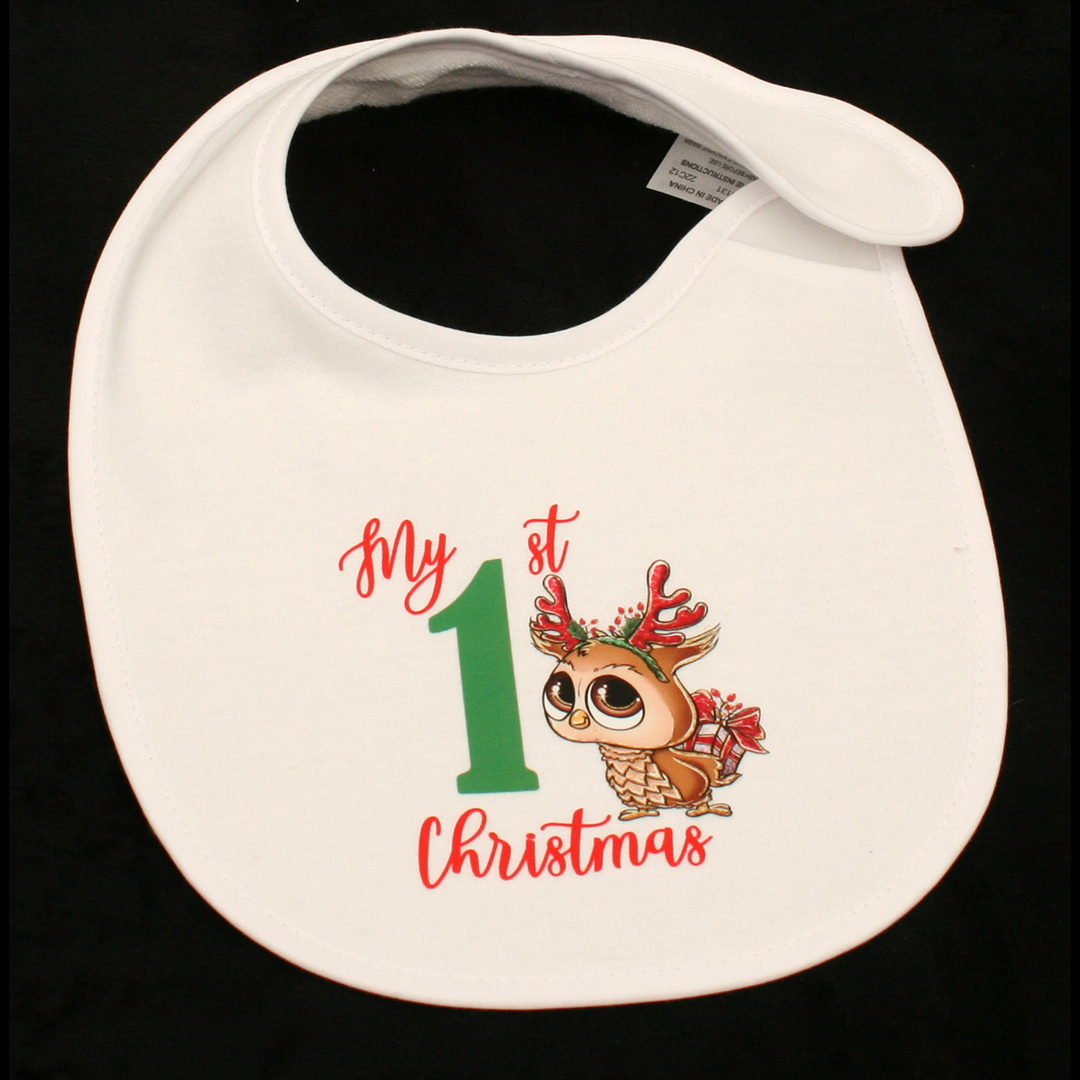 BIB WHITE - MY 1ST CHRISTMAS GREEN & RED - CHRISTMAS OWL 2