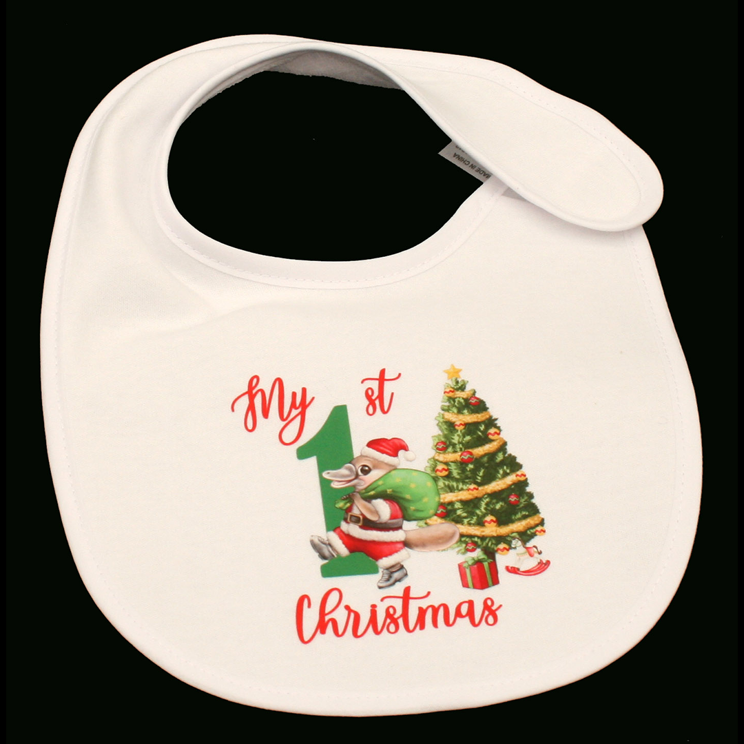 BIB WHITE - MY 1ST CHRISTMAS GREEN & RED - SANTA PLATYPUS