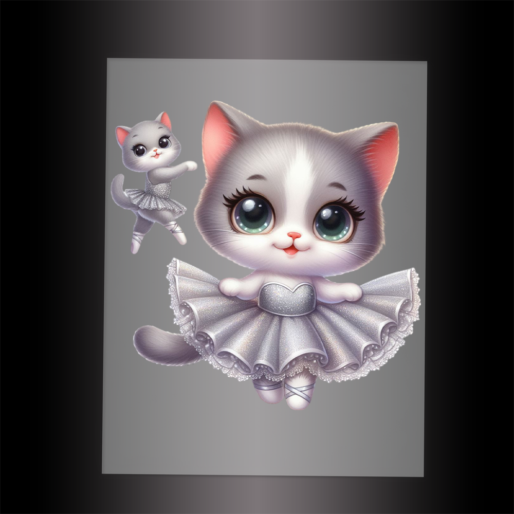(DTF-10604) BALLERINA KITTEN SILVER - Garment Transfer