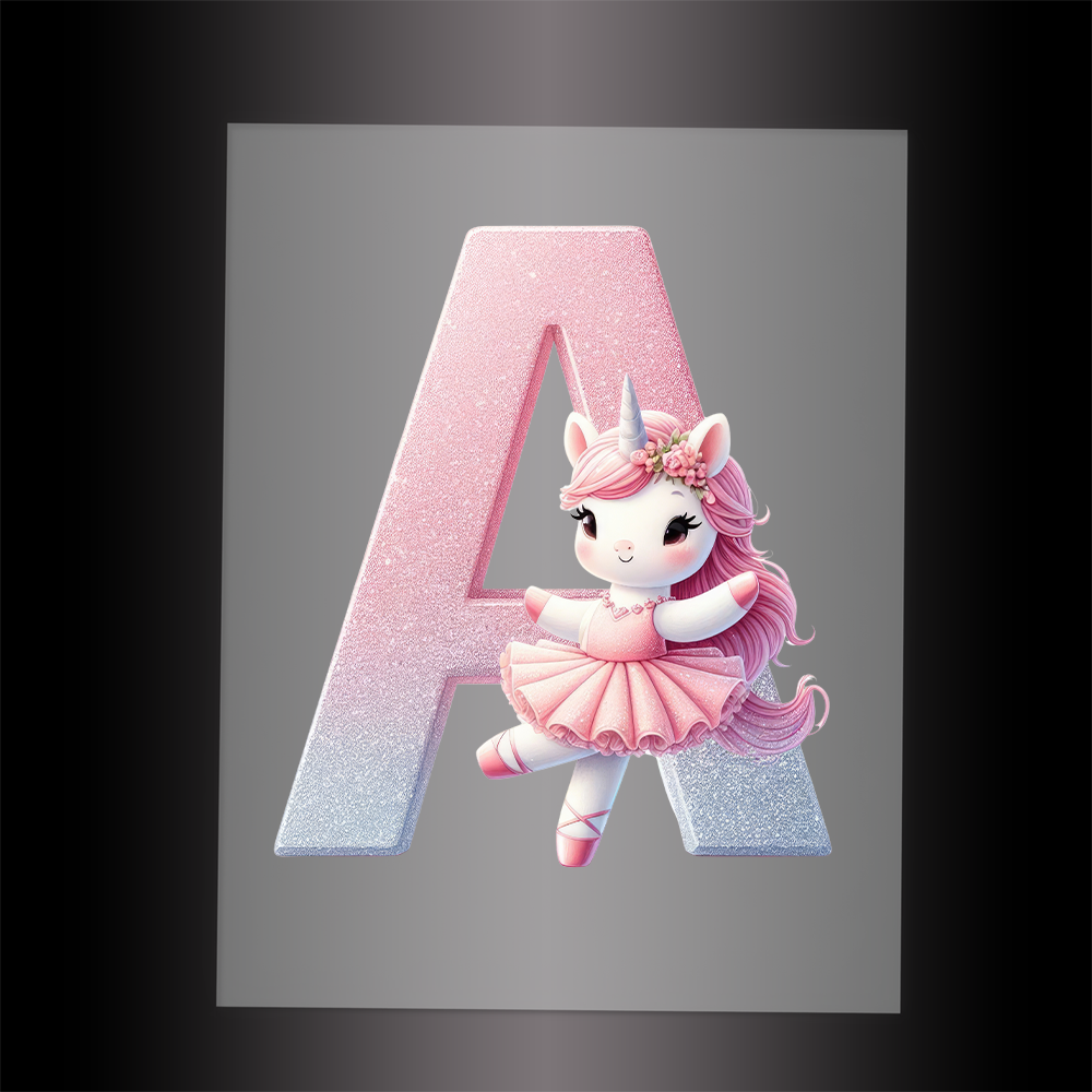 (DTF-12528) BALLERINA UNICORN A (ALPHABET) - Garment Transfer