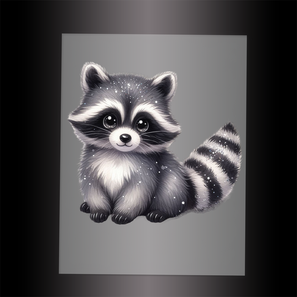 (DTF-GLIT1055) GLITTER RACCOON - Garment Transfer