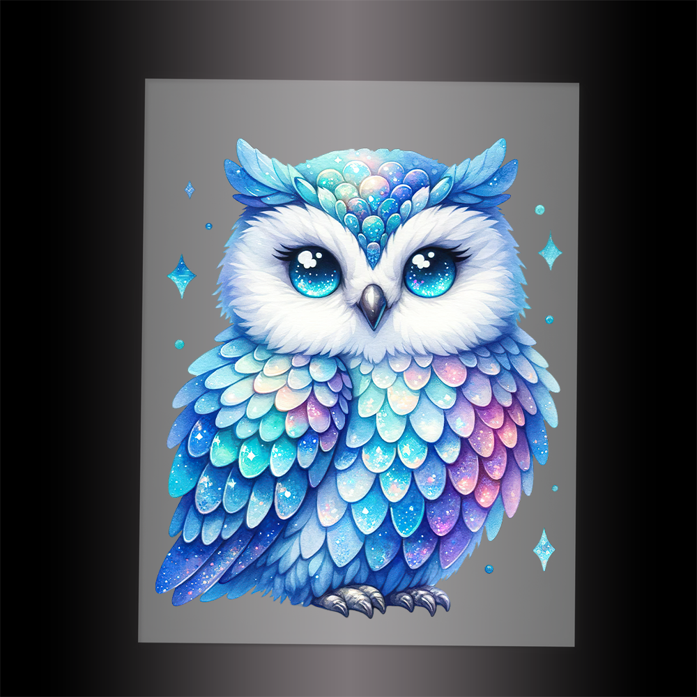 (DTF-GLIT114) GLITTER OWL - Garment Transfer