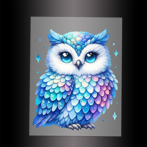 (DTF-GLIT114) GLITTER OWL - Garment Transfer