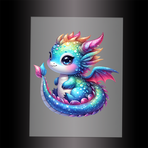 (DTF-GLIT261) GLITTER BABY DRAGON - Garment Transfer