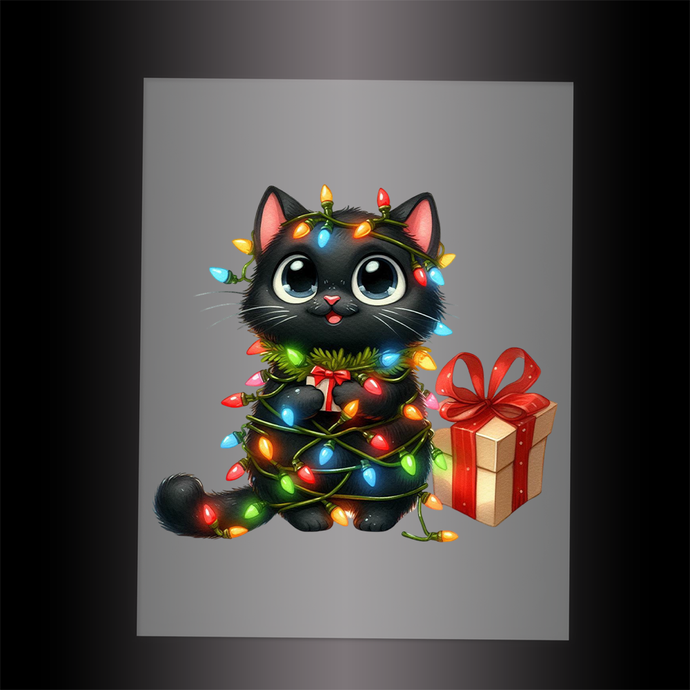 (DTF-XA223) CHRISTMAS KITTEN LIGHTS - Garment Transfer