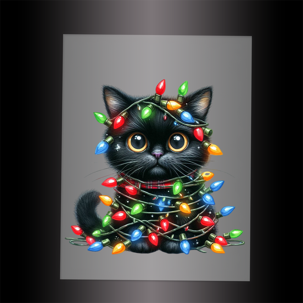 (DTF-XA250) CHRISTMAS KITTEN LIGHTS - Garment Transfer
