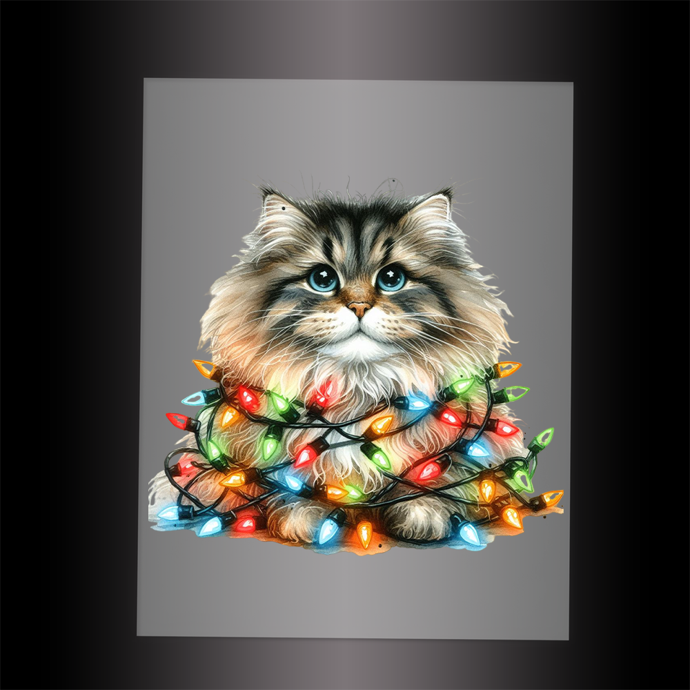 (DTF-XA288) CHRISTMAS KITTEN LIGHTS - Garment Transfer