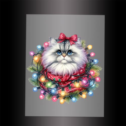 (DTF-XA298) CHRISTMAS KITTEN LIGHTS - Garment Transfer