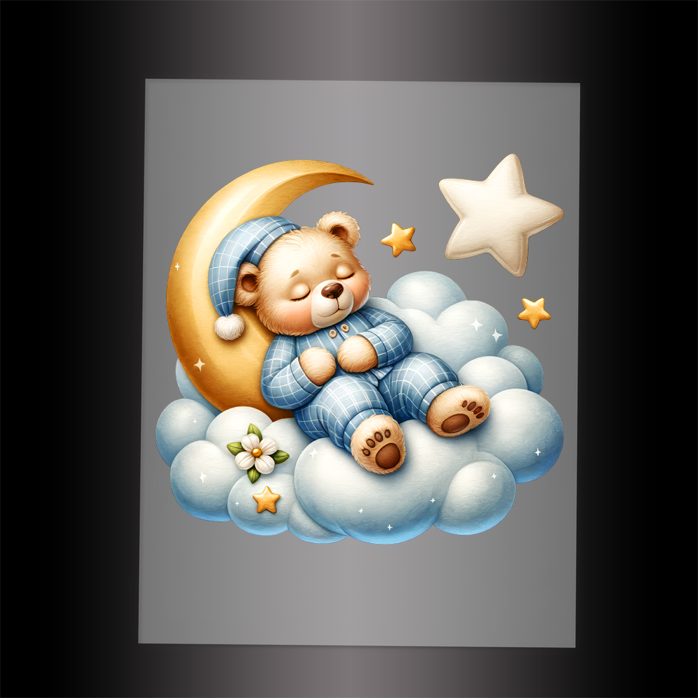 (DTF-1015) TEDDY IN PJ'S SLEEPING ON A CLOUD - Garment Transfer