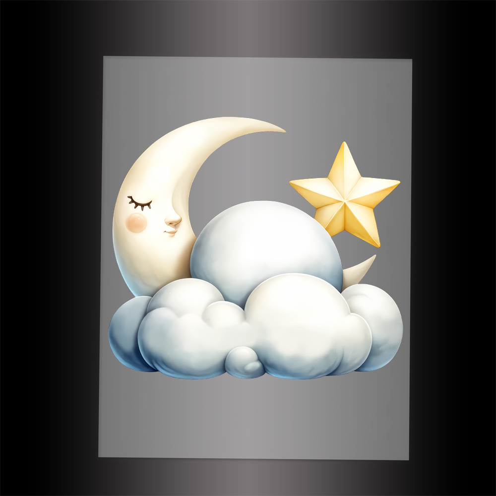 (DTF-1018) SLEEPY MOON ON A CLOUD - Garment Transfer