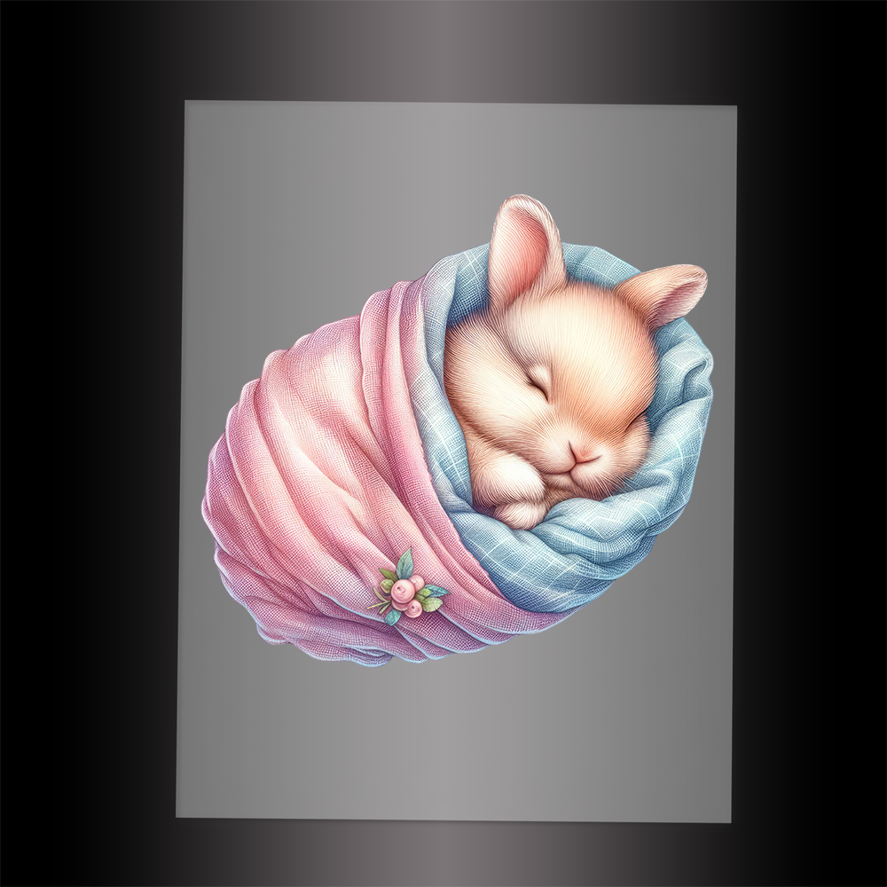 (DTF-1026) SLEEPING BUNNY PINK - Garment Transfer