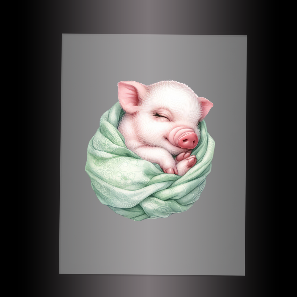 (DTF-1034) SLEEPING PIG MINT - Garment Transfer