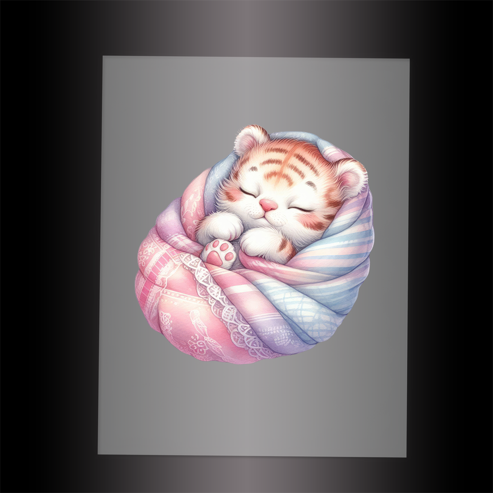 (DTF-1048) SLEEPING TIGER IN BLANKET - Garment Transfer