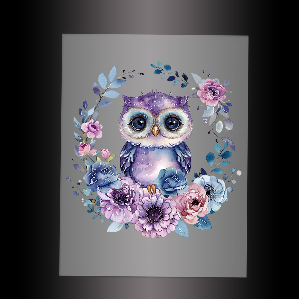 (DTF-1052) BABY OWL FLORAL - Garment Transfer
