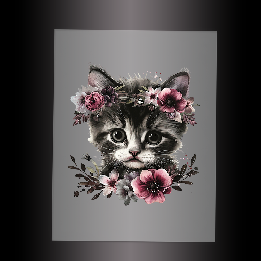 (DTF-1057) BABY KITTEN FLORAL - Garment Transfer