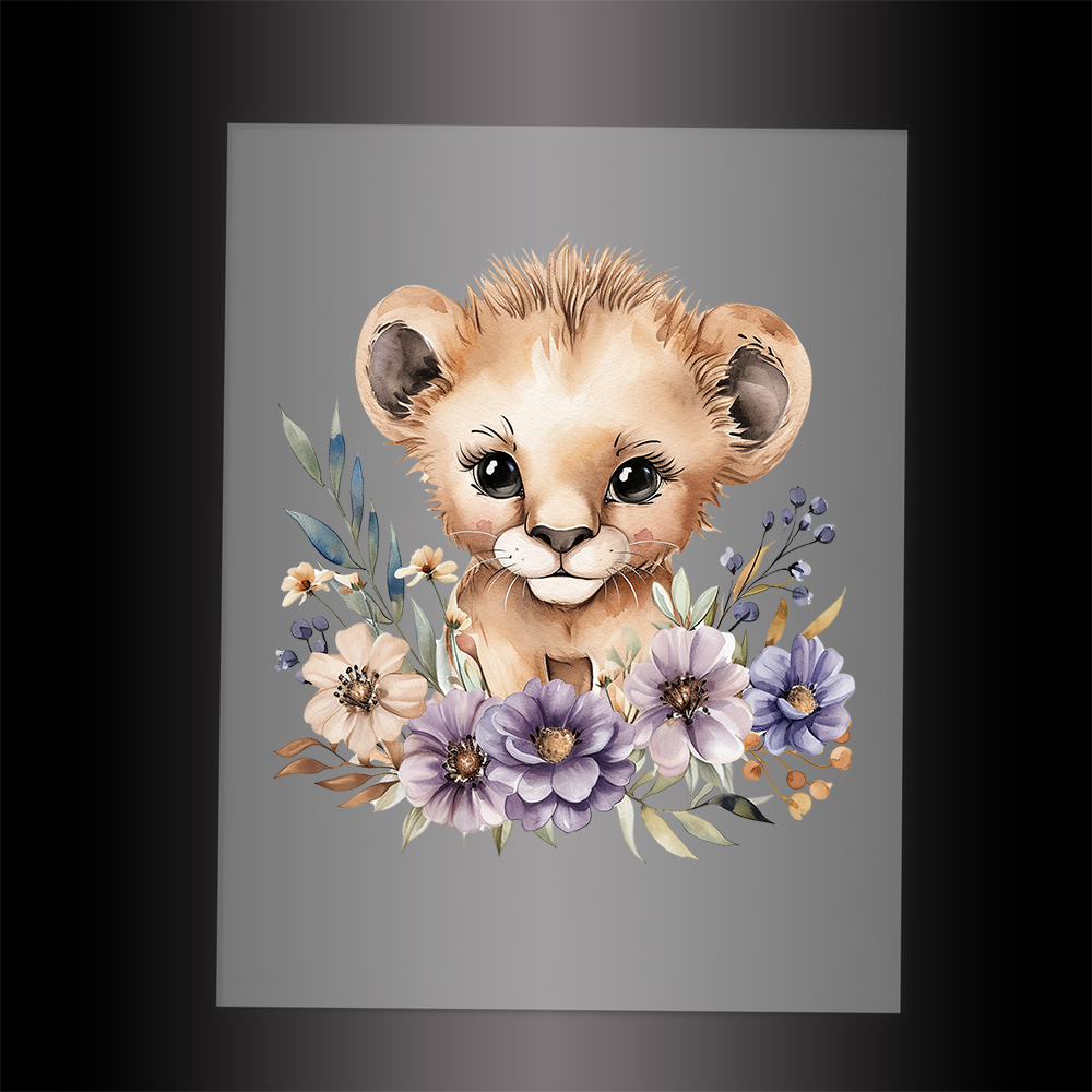 (DTF-1058) BABY LION FLORAL - Garment Transfer