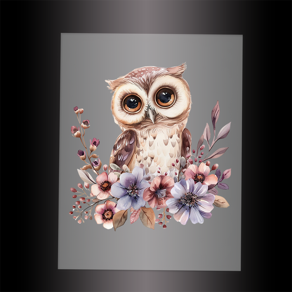 (DTF-1063) BABY OWL FLORAL - Garment Transfer