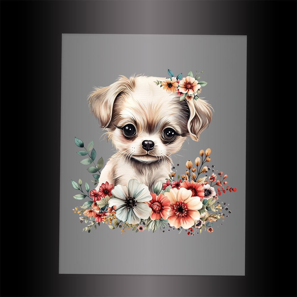 (DTF-1066) BABY PUPPY FLORAL - Garment Transfer