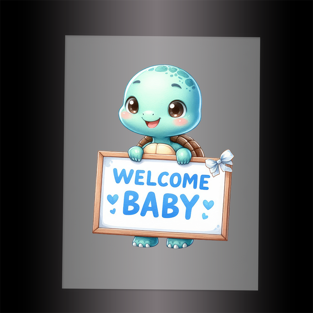 (DTF-1127) TURTLE - WELCOME BABY BLUE - Garment Transfer