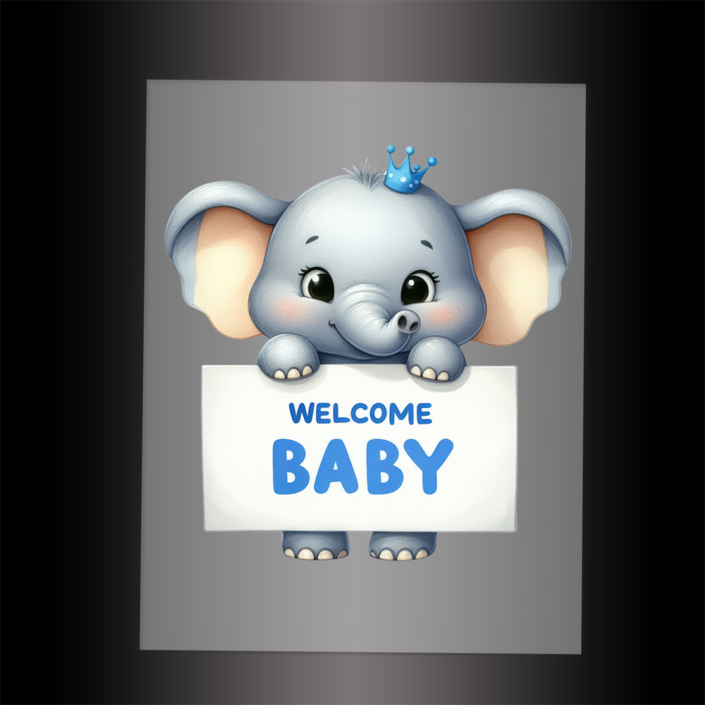 (DTF-1130) ELEPHANT - WELCOME BABY BLUE - Garment Transfer