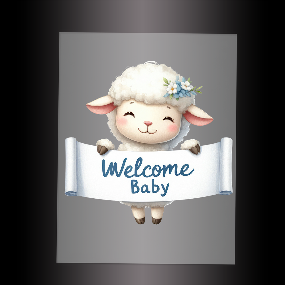 (DTF-1132) LAMB - WELCOME BABY BLUE - Garment Transfer