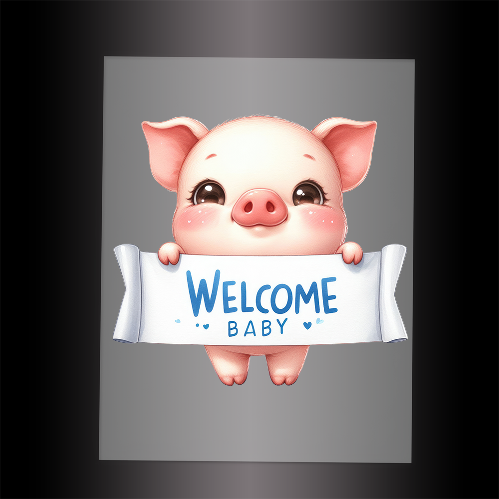 (DTF-1137) PIG - WELCOME BABY BLUE - Garment Transfer