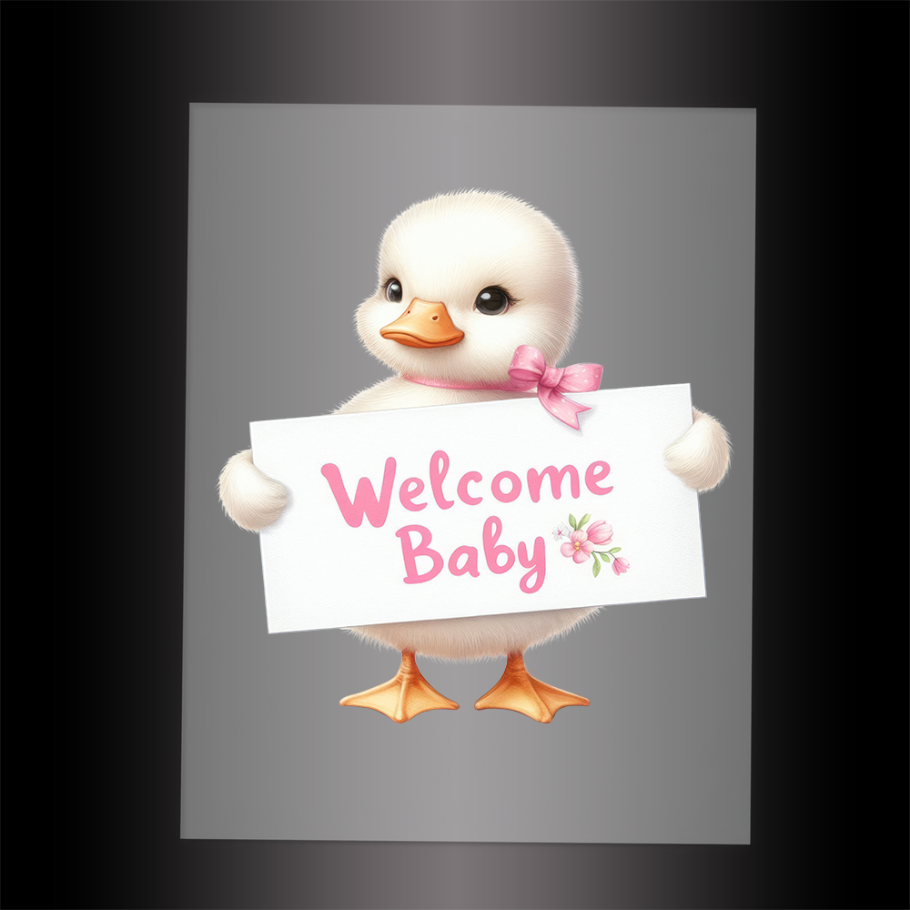 (DTF-1145) DUCK - WELCOME BABY PINK - Garment Transfer