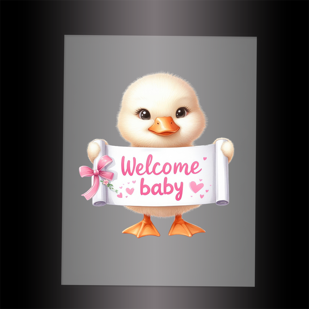 (DTF-1149) DUCK - WELCOME BABY PINK - Garment Transfer