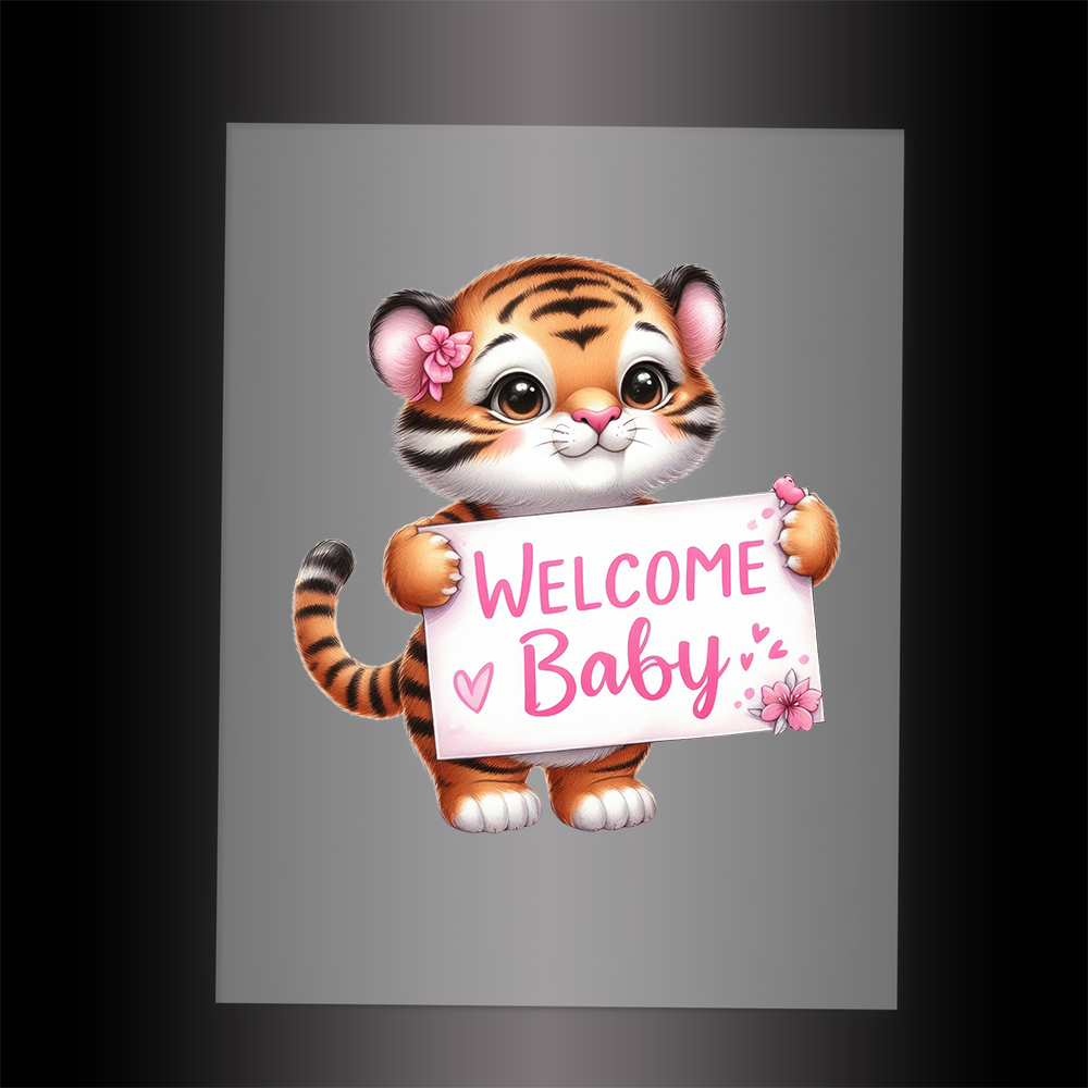 (DTF-1153) TIGER - WELCOME BABY PINK - Garment Transfer