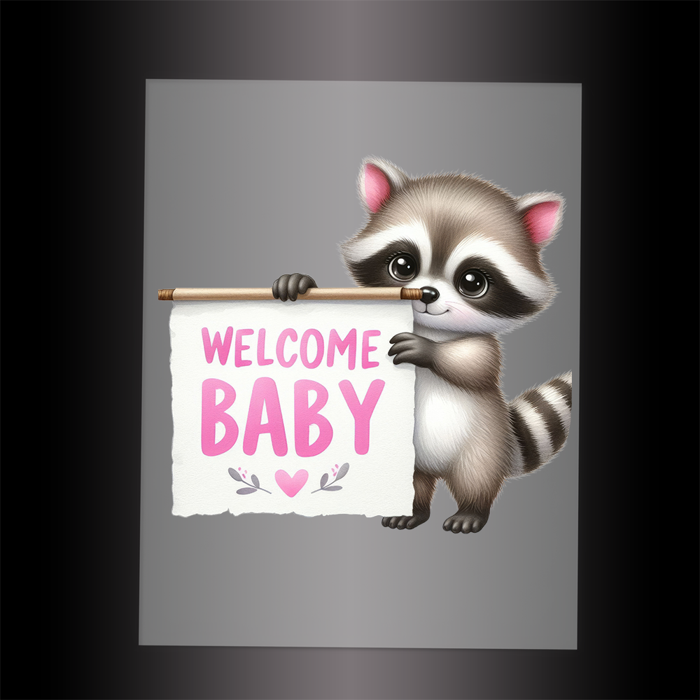 (DTF-1155) RACCOON - WELCOME BABY PINK - Garment Transfer